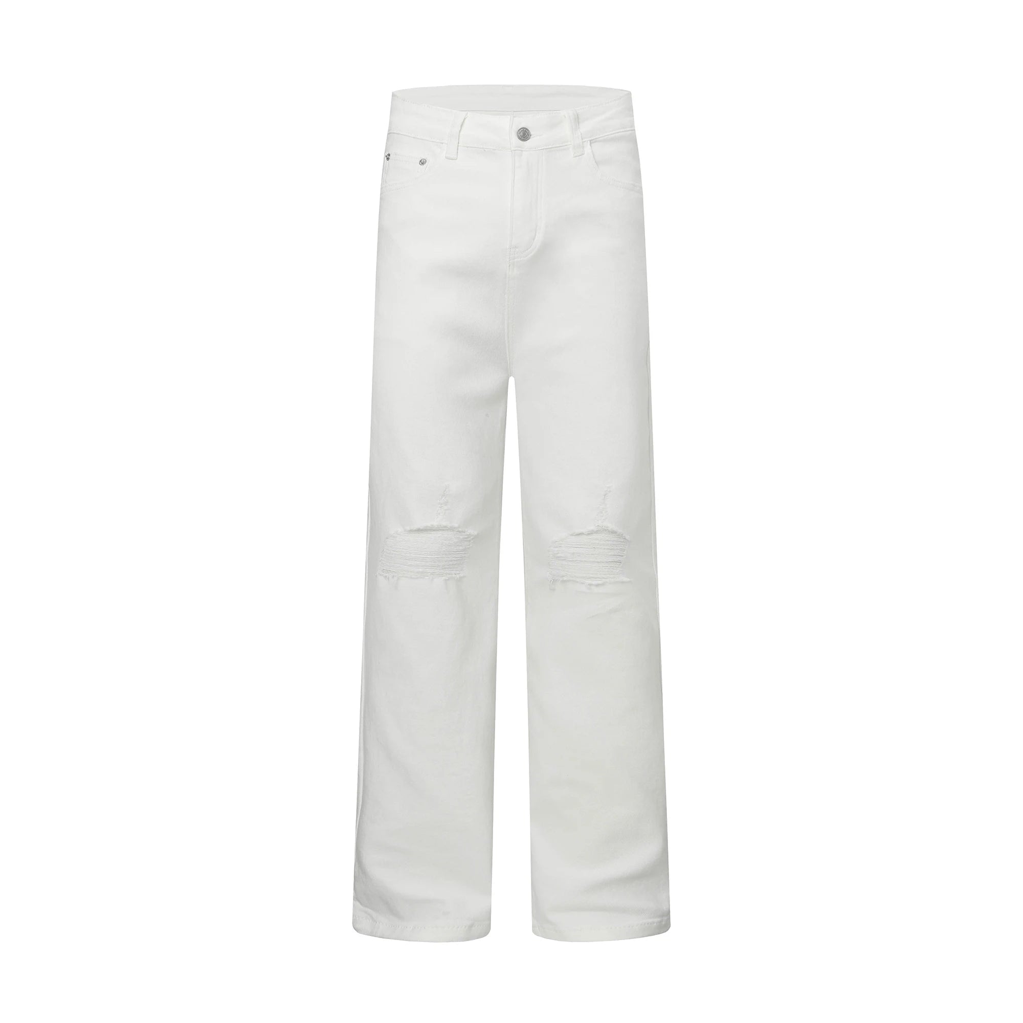 Mens White Jeans Pants Slim Fit Streetwear Distressed Black Denim Overalls Retro Y2k Solid Color Straight-leg Jeans Men Ripped